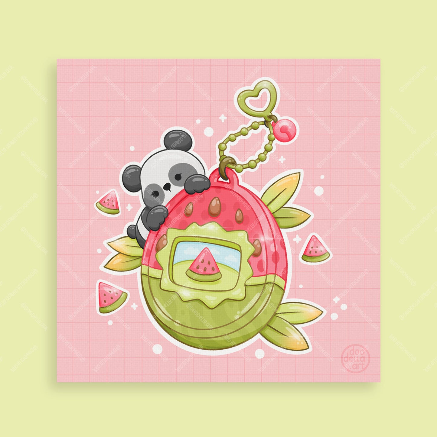 Watermelon Tamagotchi with Panda Art Print