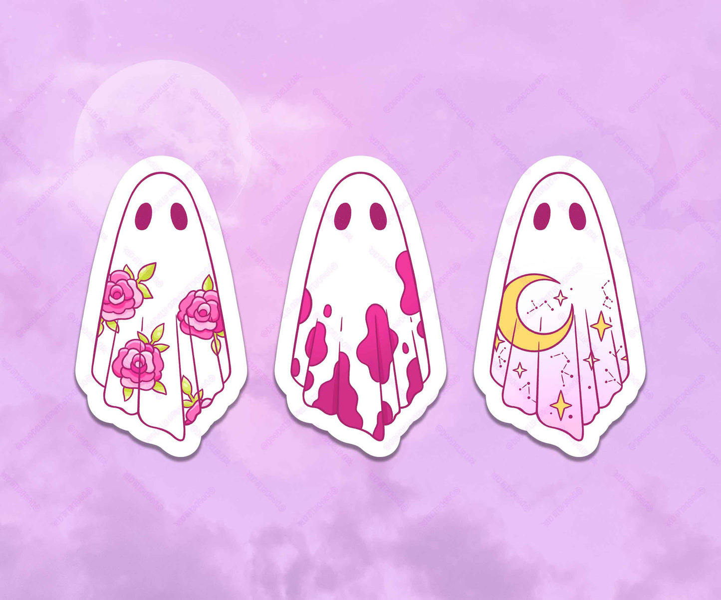 Rose, Cow and Moon Pattern Ghost Sticker