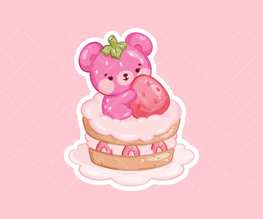 Strawberry Teddy Bear on Cake Sticker