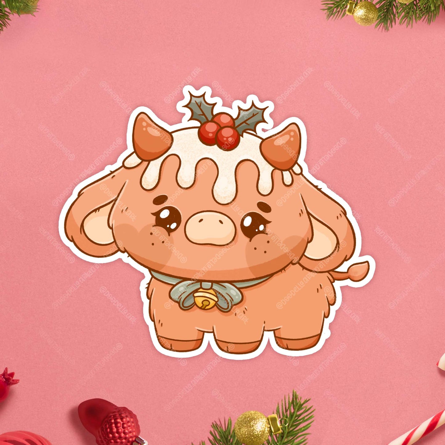 Christmas Figgy Pudding Cow Sticker