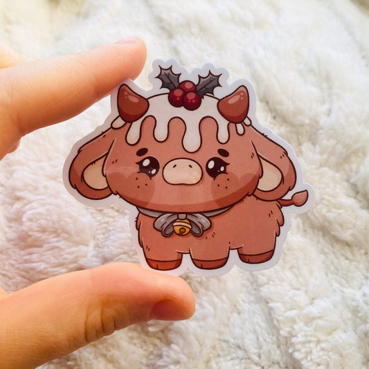 Christmas Figgy Pudding Cow Sticker