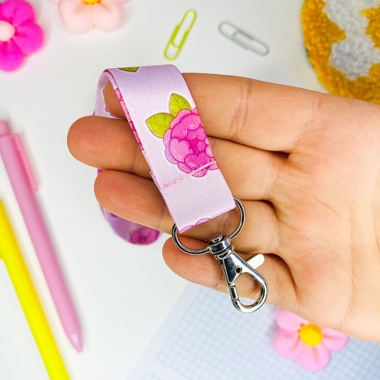 Pink Peony Flower Lanyard