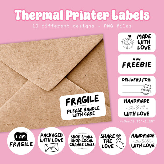 Fragile, Made with Love, Freebie, Special Delivery, Happy Mail Thermal Printer Sticker Labels