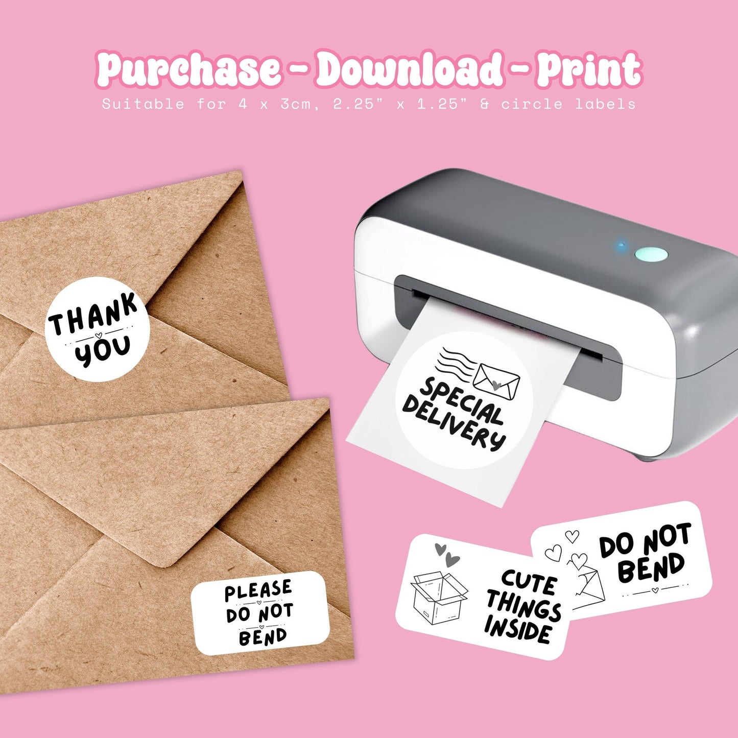 Do Not Bend, Happy Mail, Thank You, Special Delivery, Snail Mail Thermal Printer Sticker Labels