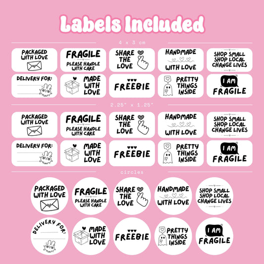 Fragile, Made with Love, Freebie, Special Delivery, Happy Mail Thermal Printer Sticker Labels