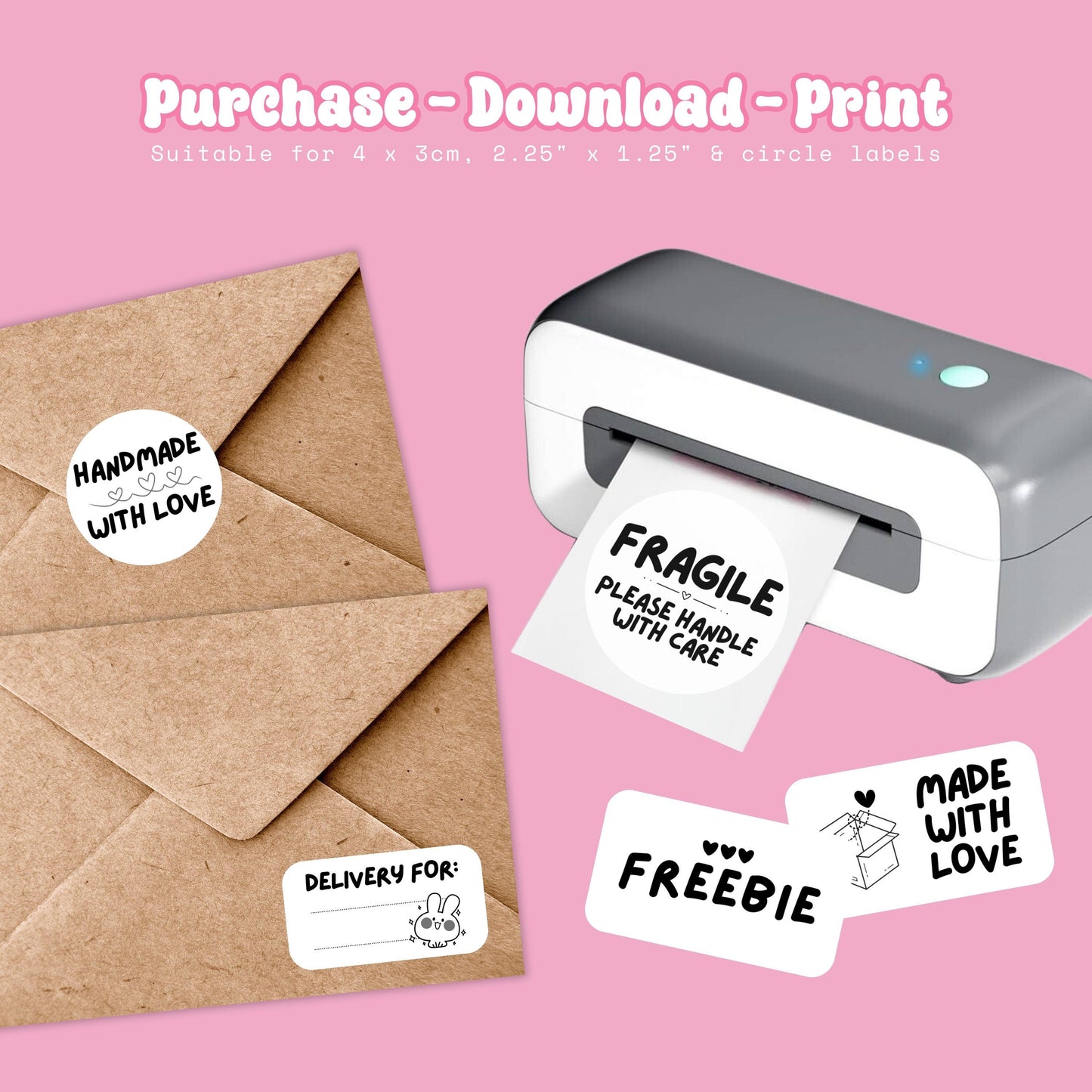 Fragile, Made with Love, Freebie, Special Delivery, Happy Mail Thermal Printer Sticker Labels