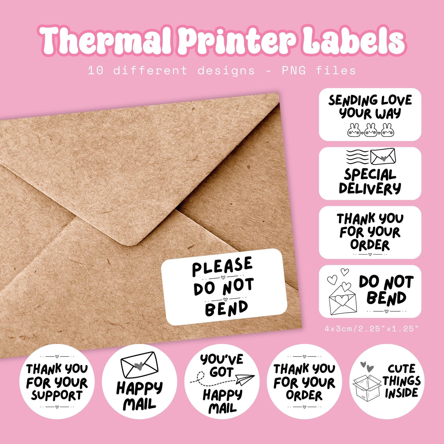 Do Not Bend, Happy Mail, Thank You, Special Delivery, Snail Mail Thermal Printer Sticker Labels