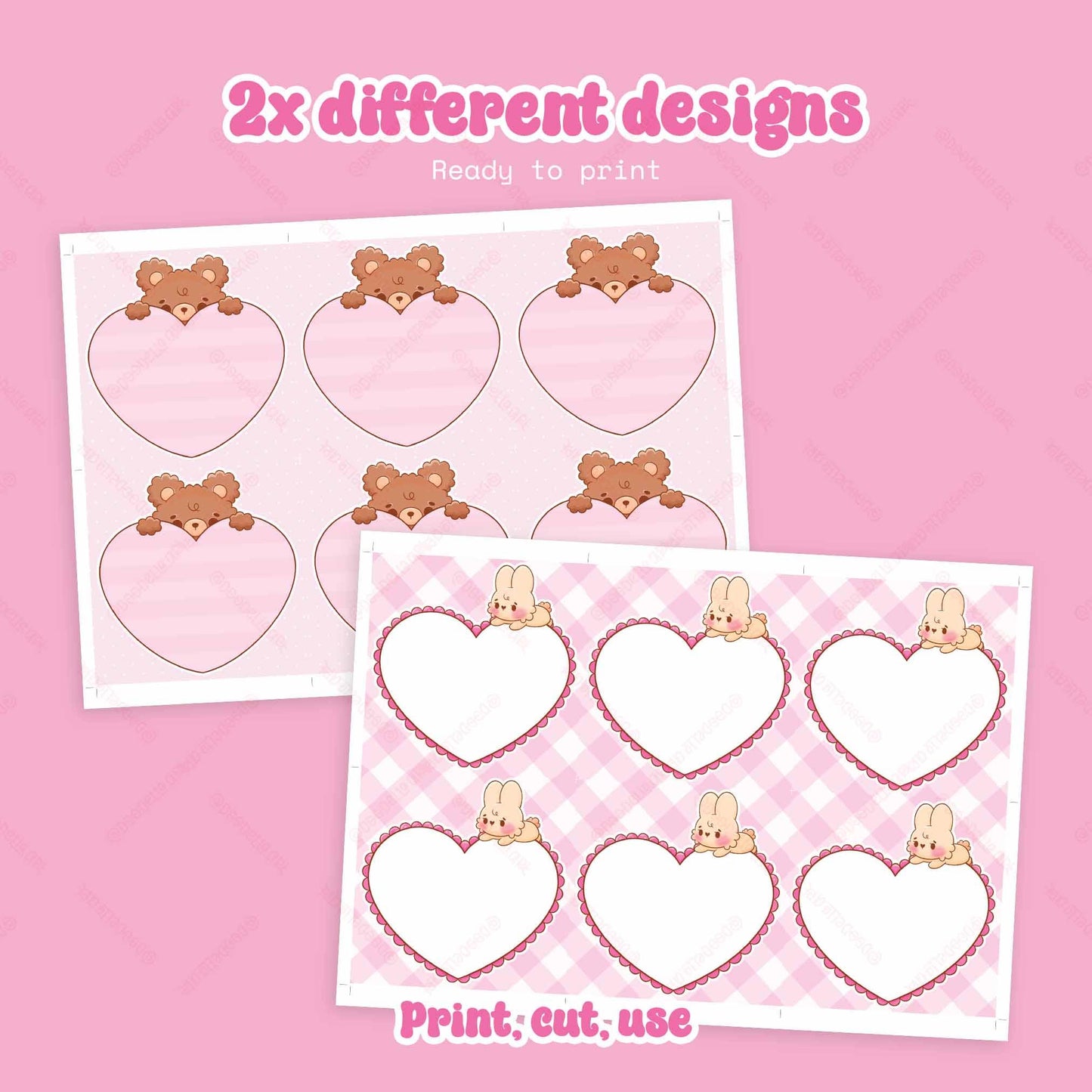 Printable Teddy Bear and Bunny Heart Memo Pads