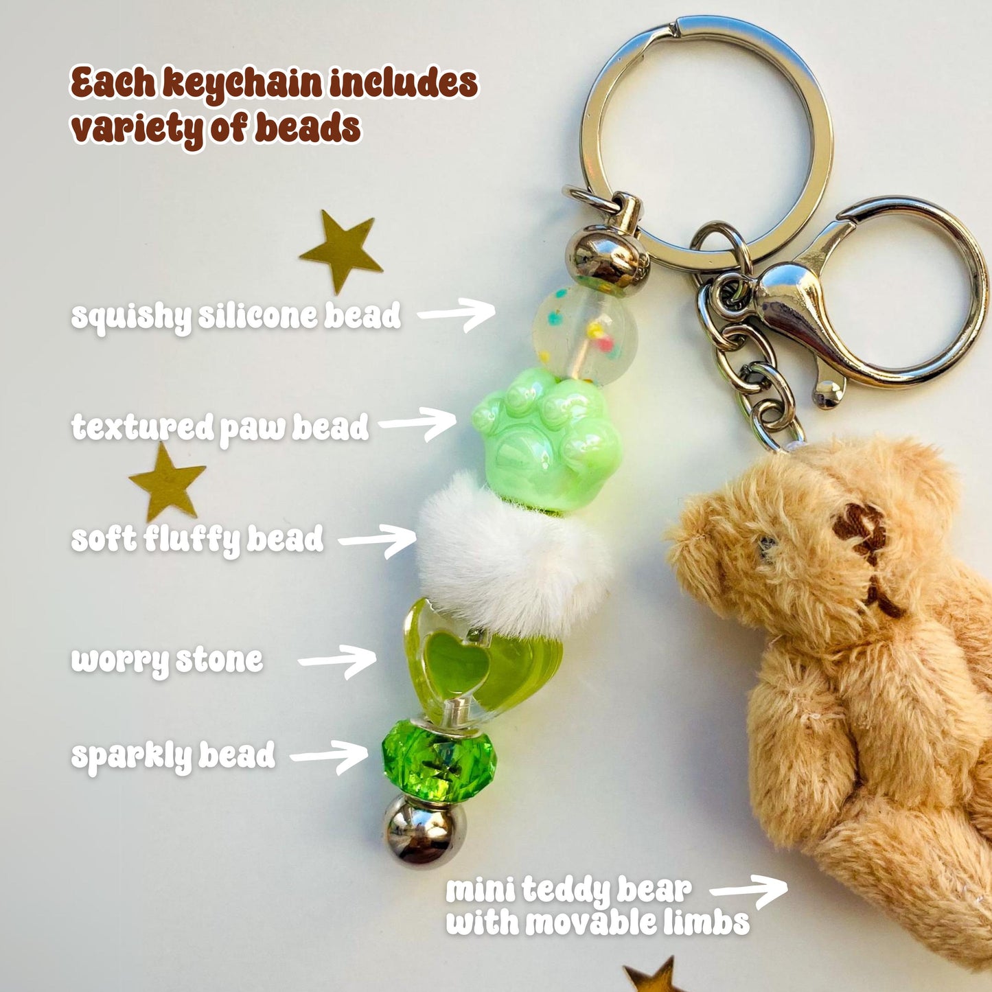 Mini Teddy Bear Beaded Fidget Keychains