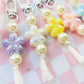 Chunky Sakura Bead Bag Charm Keychain, Floral Wrist Lanyard, Beaded Cherry Blossom Charm Strap Wristlet, Kawaii Bag Phone Key Accessory