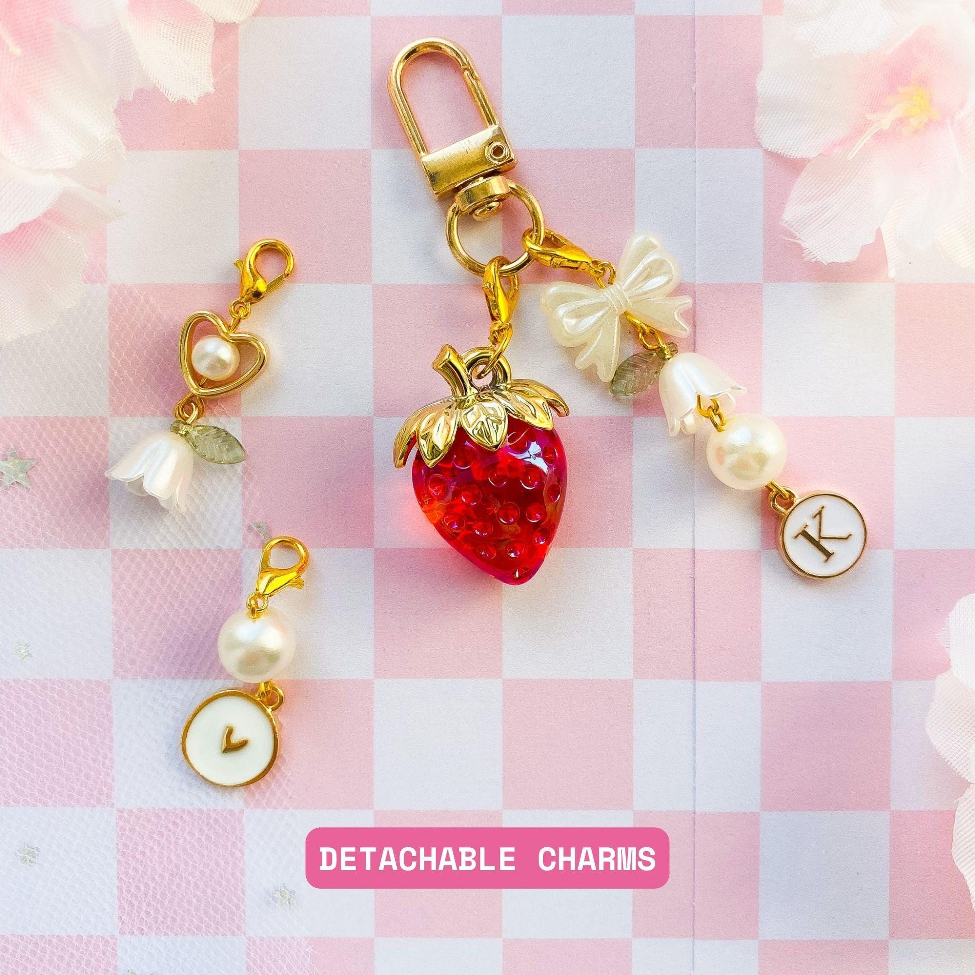 Chunky Sakura Bead Bag Charm Keychain, Floral Wrist Lanyard, Beaded Cherry Blossom Charm Strap Wristlet, Kawaii Bag Phone Key Accessory