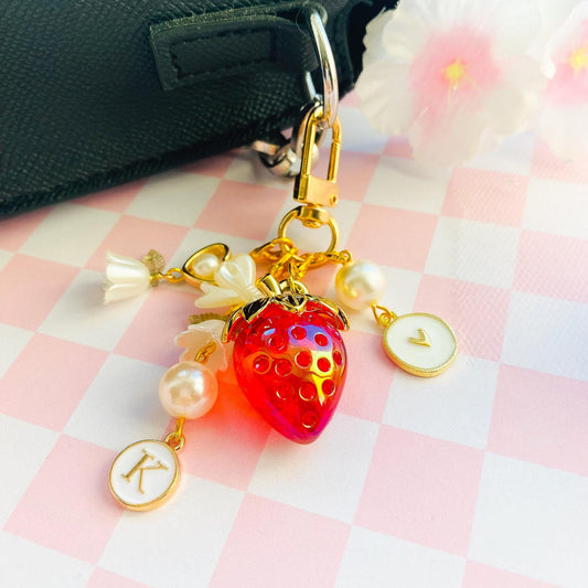 Chunky Sakura Bead Bag Charm Keychain, Floral Wrist Lanyard, Beaded Cherry Blossom Charm Strap Wristlet, Kawaii Bag Phone Key Accessory