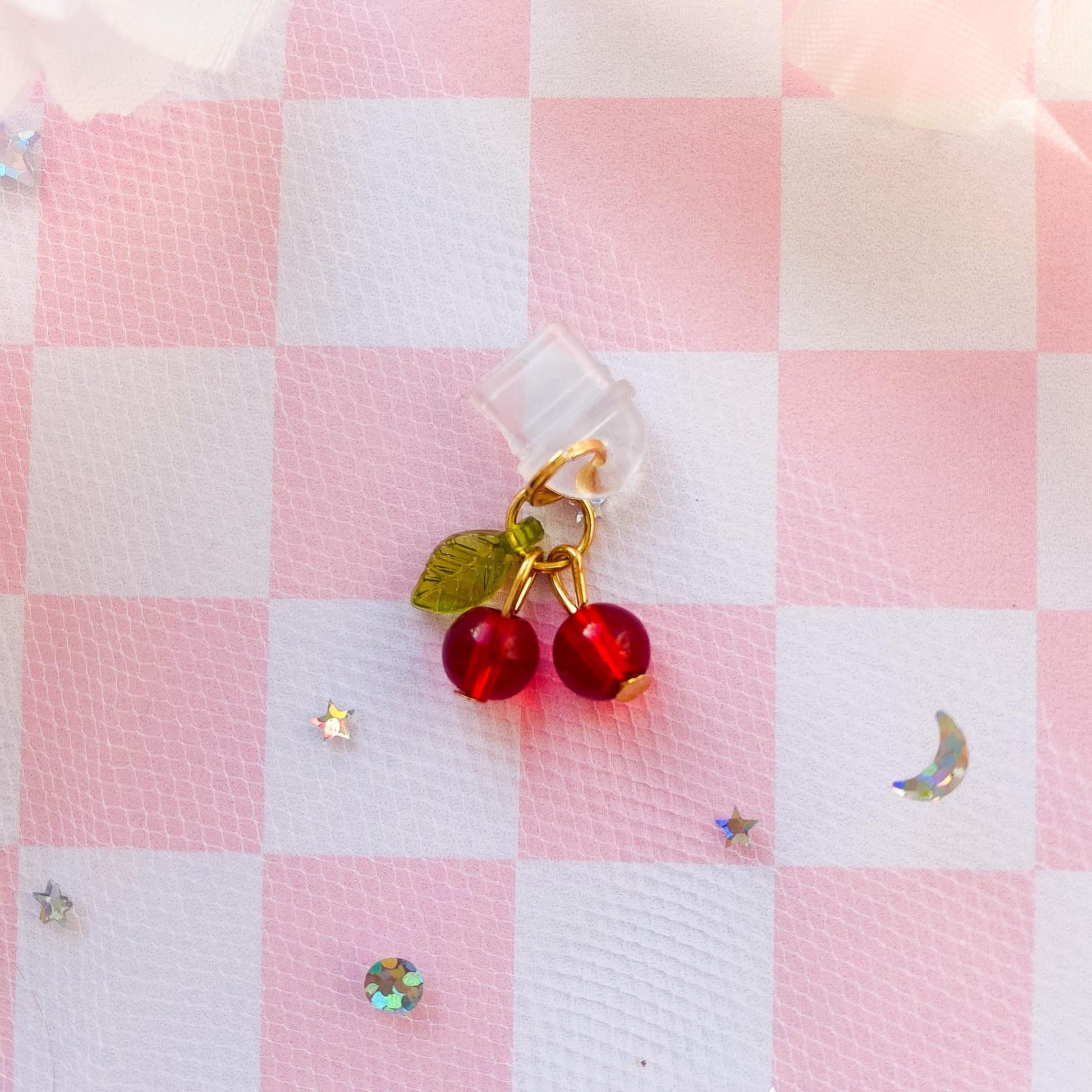 Juicy Cherry Dust Plug, Red Beaded Cherries Charm, Dust Plug for Switch Gaming Controller Earphone Audio Jack Attachment