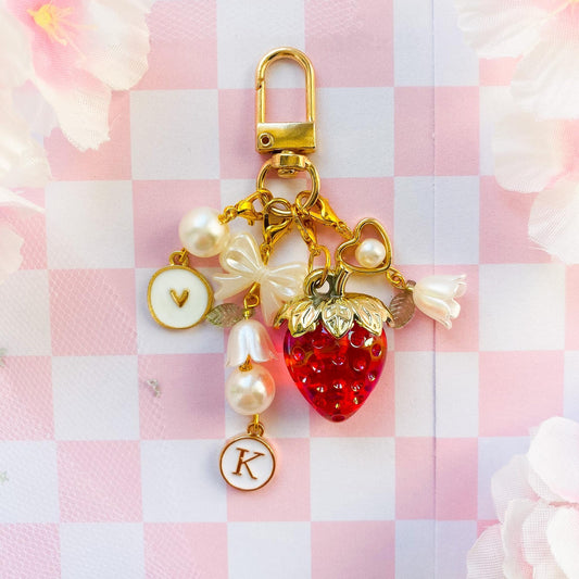 Chunky Sakura Bead Bag Charm Keychain, Floral Wrist Lanyard, Beaded Cherry Blossom Charm Strap Wristlet, Kawaii Bag Phone Key Accessory
