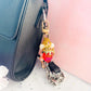 Chunky Sakura Bead Bag Charm Keychain, Floral Wrist Lanyard, Beaded Cherry Blossom Charm Strap Wristlet, Kawaii Bag Phone Key Accessory