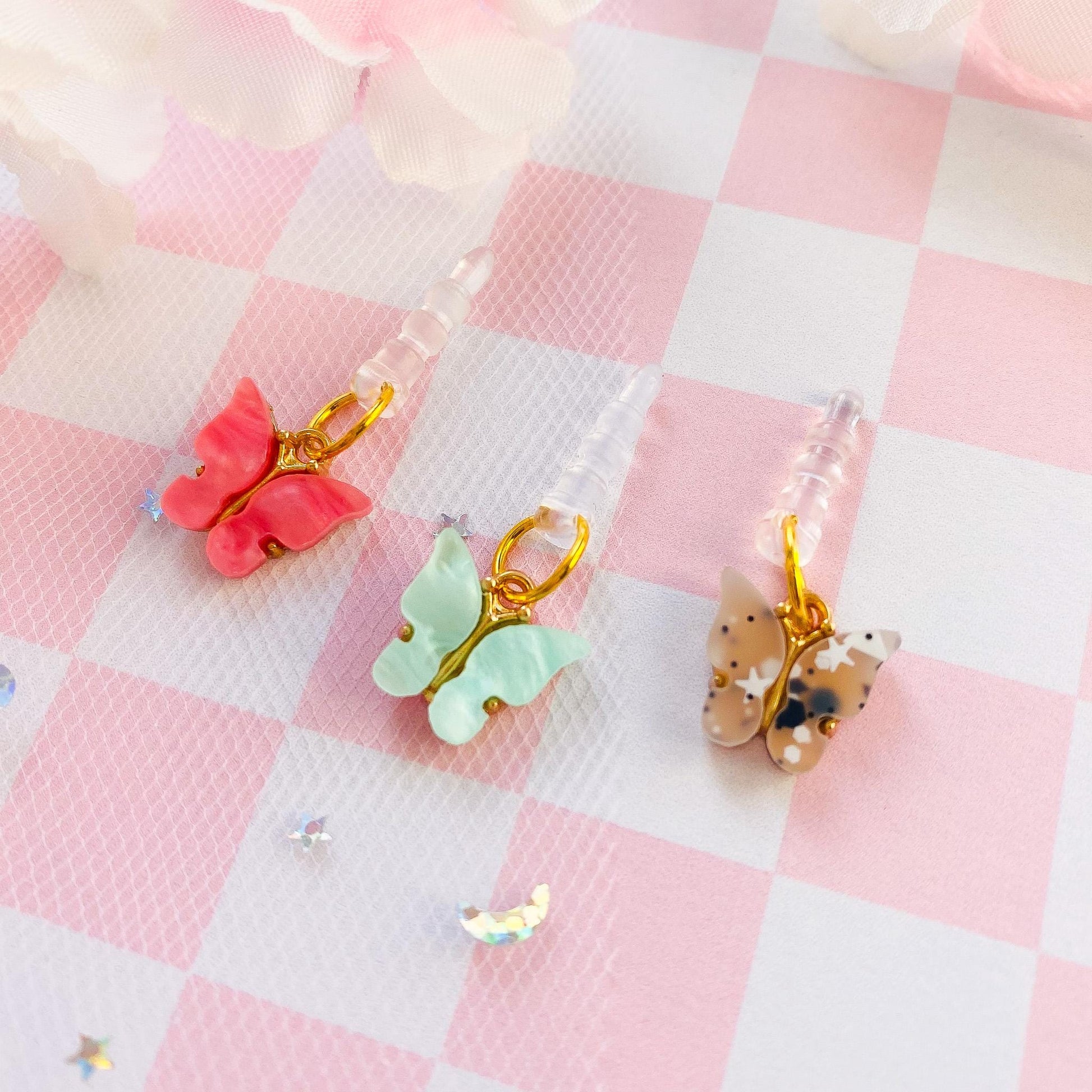 Butterfly Dust Plug, Cute Pearly Spring Butterfly Charm, Dust Plug for Switch Gaming Controller Earphone Audio Jack Attachment