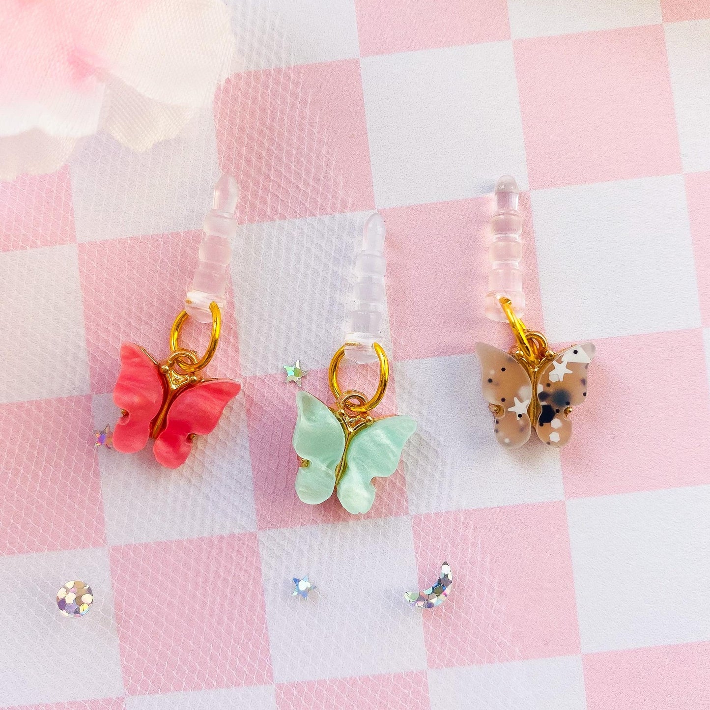 Butterfly Dust Plug, Cute Pearly Spring Butterfly Charm, Dust Plug for Switch Gaming Controller Earphone Audio Jack Attachment