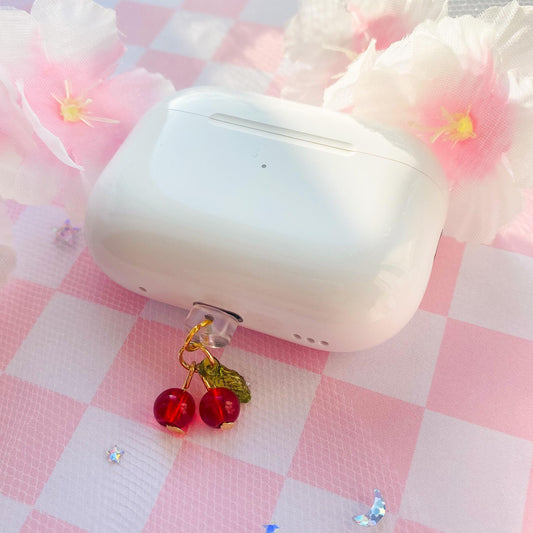 Juicy Cherry Dust Plug, Red Beaded Cherries Charm, Dust Plug for Switch Gaming Controller Earphone Audio Jack Attachment