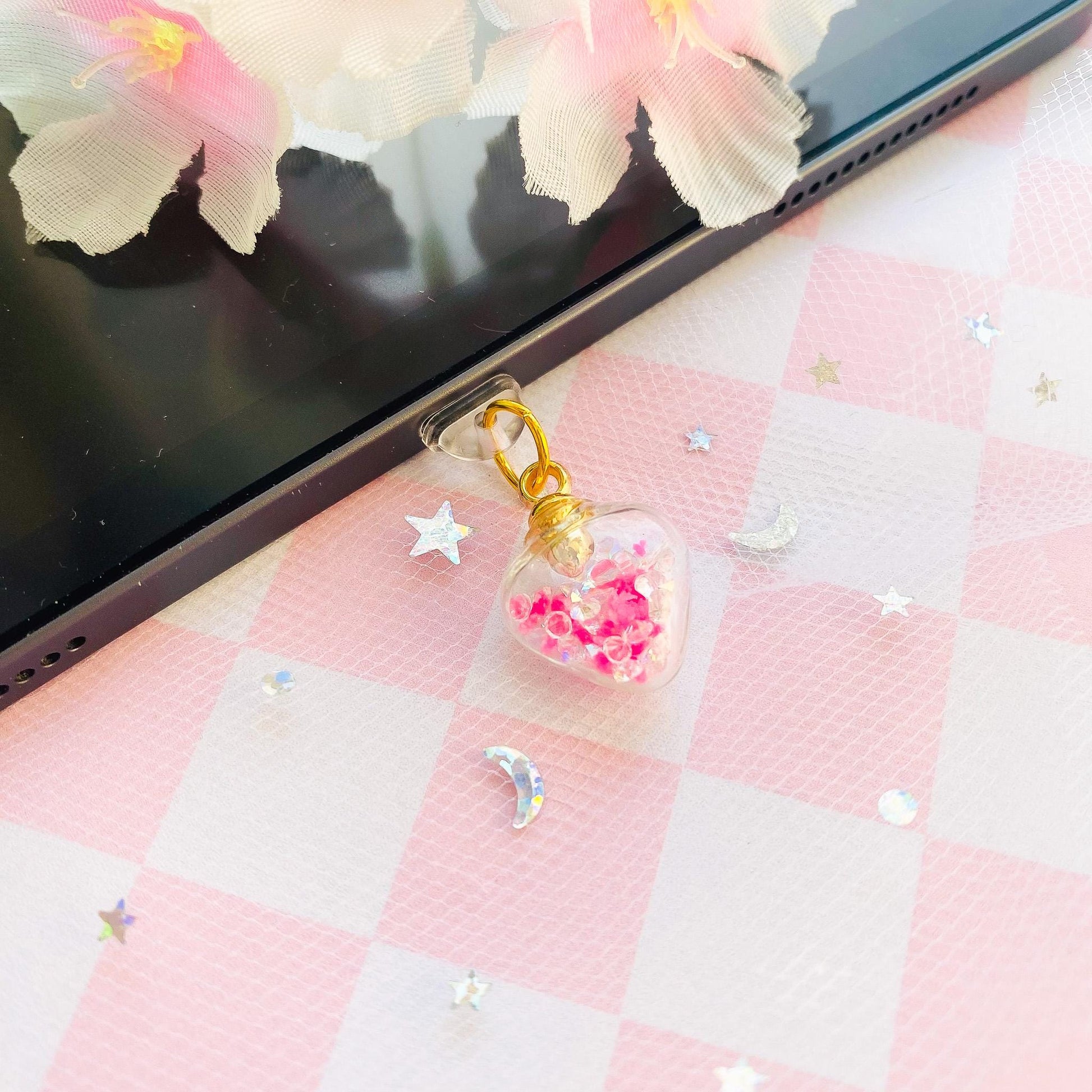 Love Dust Glow in Dark Plug, Heart Shaped Potion Charm, Dust Plug for Switch Gaming Controller Earphone Audio Jack Attachment