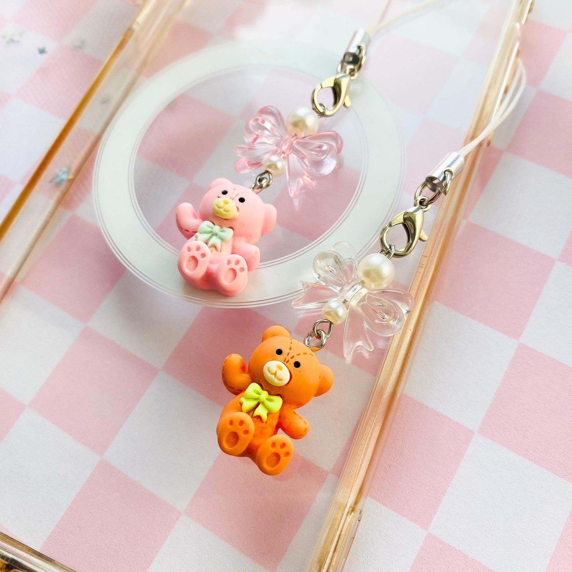 Teddy Bear Phone Charm, Pastel Bear Toy Phone Strap, Kawaii Lanyard Keychain Charm Accessory, Gift for Her